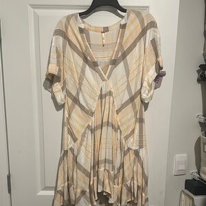Free People Plaid Dress in Yellow and Brown